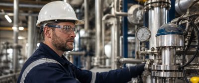 Operator in industriële werkomgeving bedient machineonderdelen tijdens het productieproces